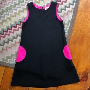 Lisa Perry Black Sleeveless Mid Dress Pink Circle Pockets Size 8